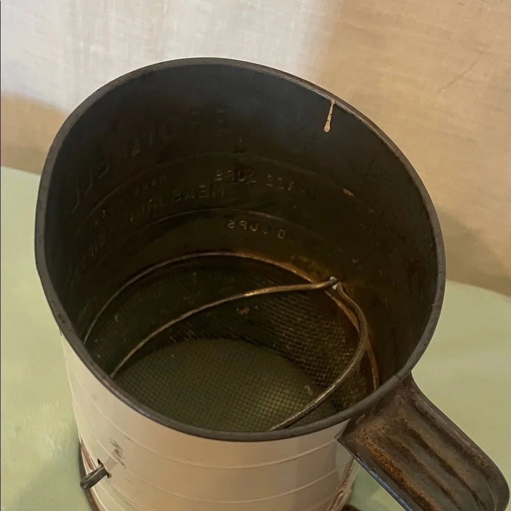 Vintage Flour Sifter with Red Apple Design